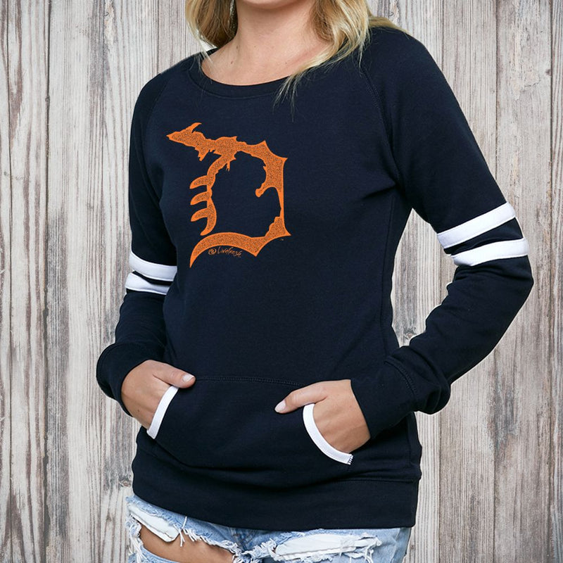 HOLIDAY SALE "Michigan D"Women's Varsity Fleece Crew Sweatshirt