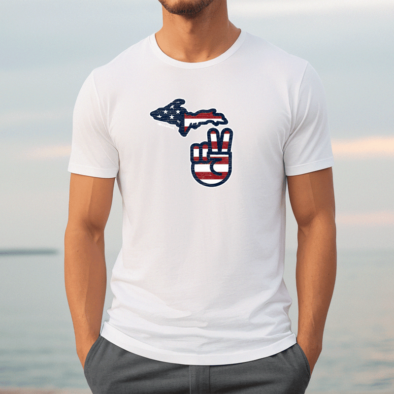 "Michigan Flag Peace"Men's Crew T-Shirt