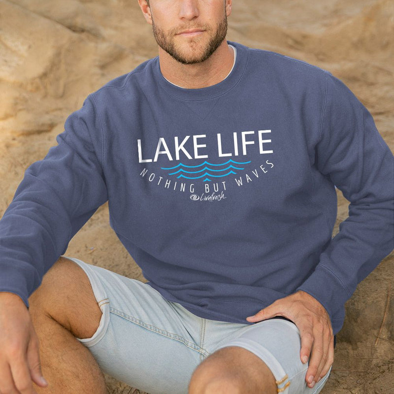 "Lake Life WAVES"Men's Stonewashed Crew Sweatshirt