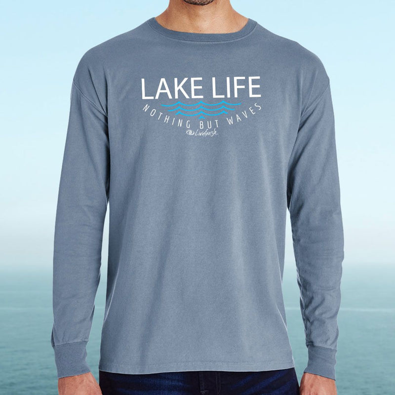 "Lake Life WAVES"Men's Stonewashed Long Sleeve T-Shirt