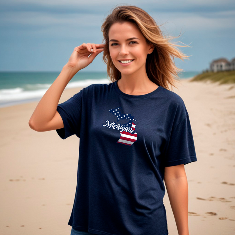"Patriotic Michigan"Relaxed Fit Crew T-Shirt