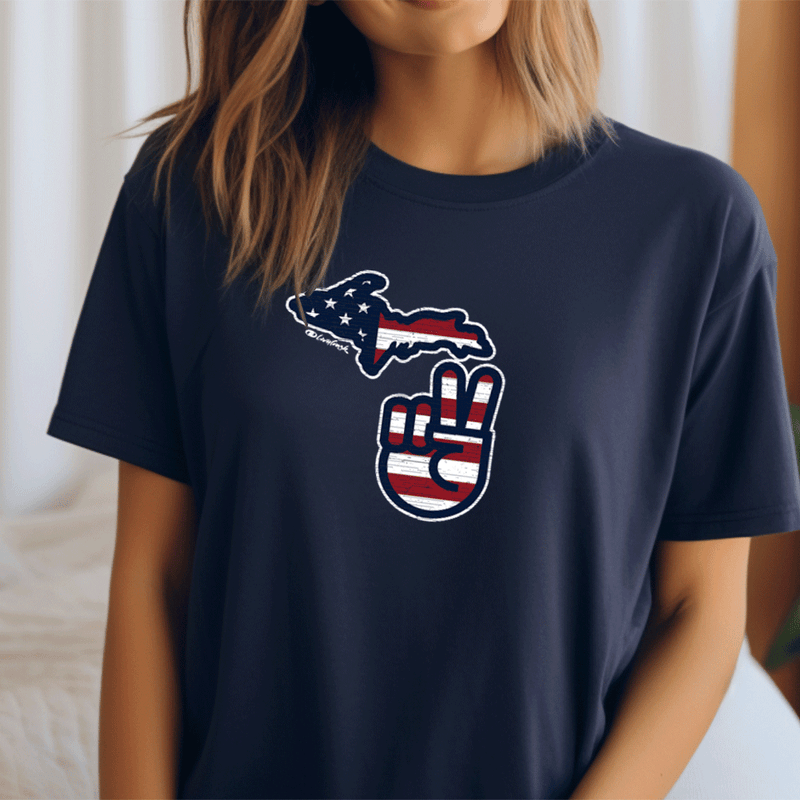 "Michigan Flag Peace"Relaxed Fit Crew Unisex T-Shirt