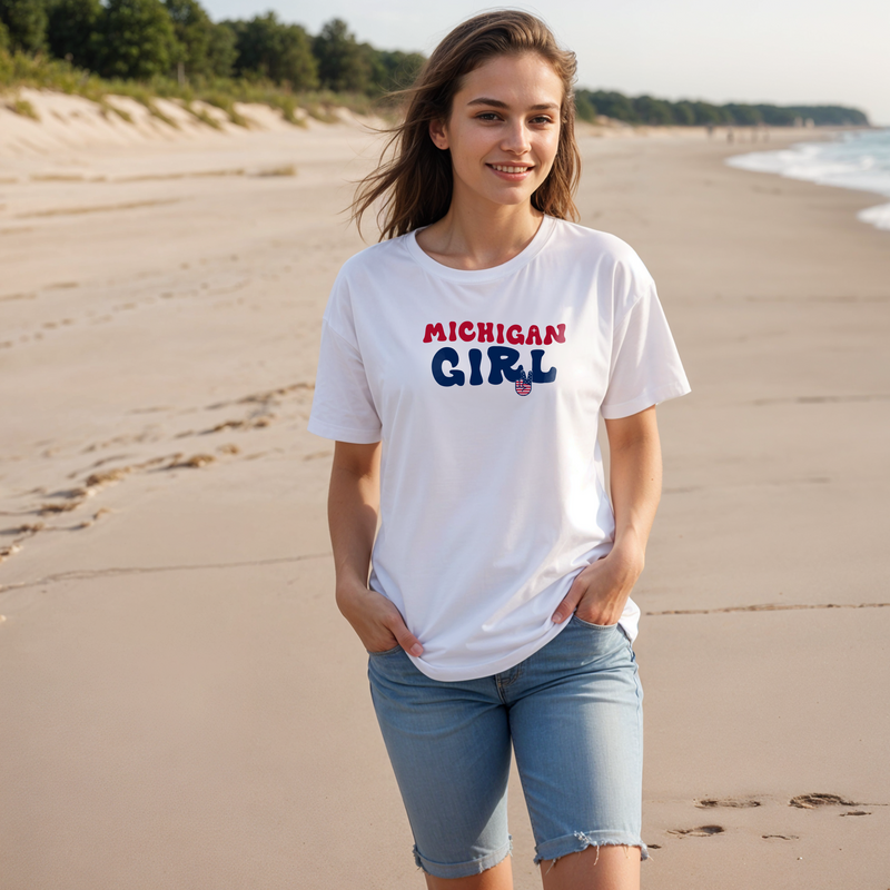 "Michigan Girl Peace"Relaxed Fit Crew T-Shirt