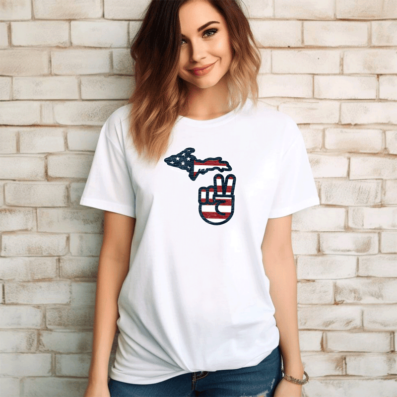"Michigan Flag Peace"Relaxed Fit Crew Unisex T-Shirt