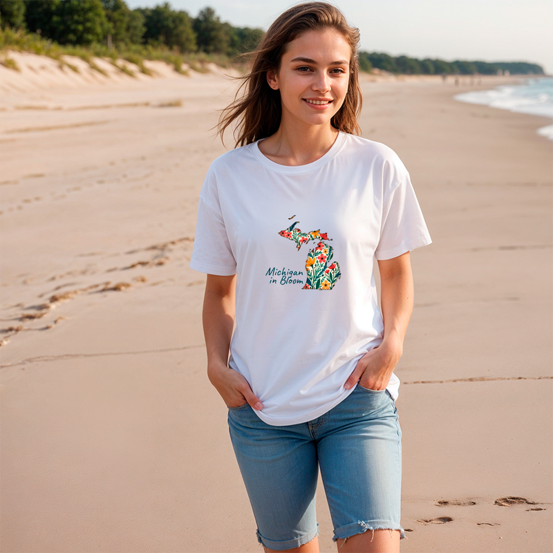 "Michigan In Bloom"Relaxed Fit Crew Unisex T-Shirt