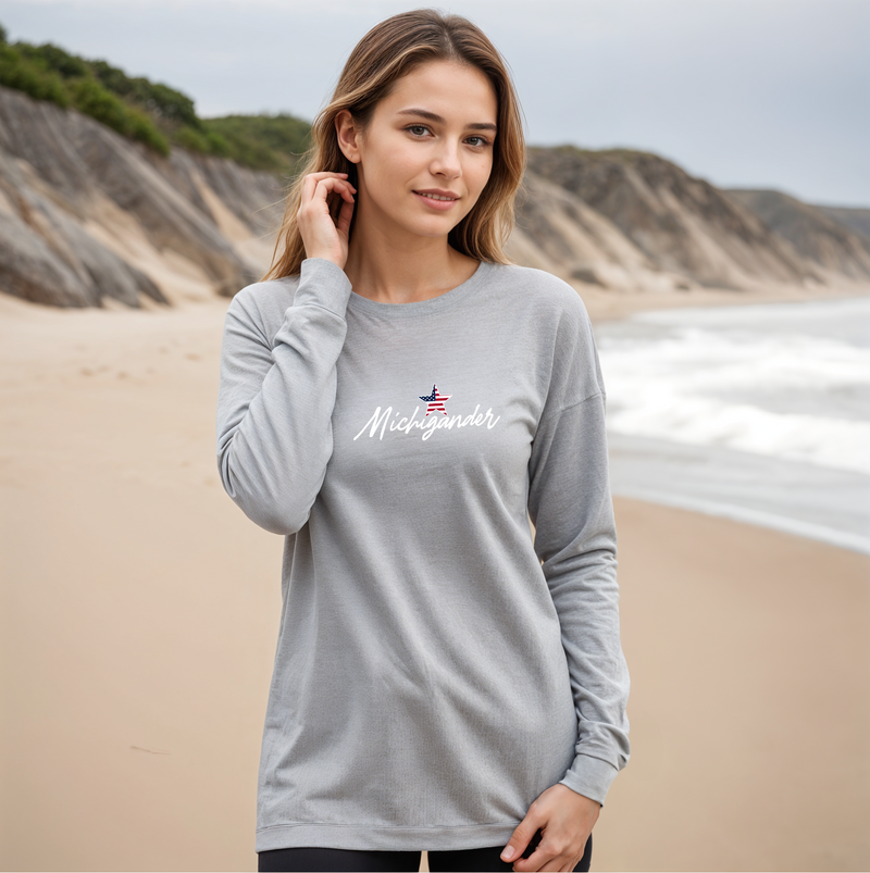 "Flag Michigander"Relaxed Fit Long Sleeve Unisex T-Shirt