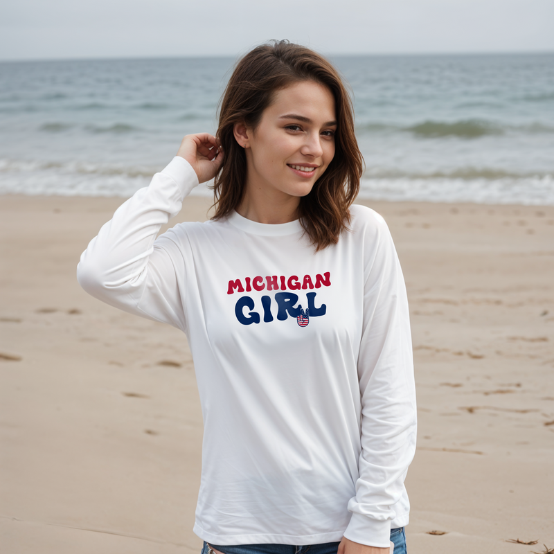 "Michigan Girl Peace"Relaxed Fit Long Sleeve T-Shirt