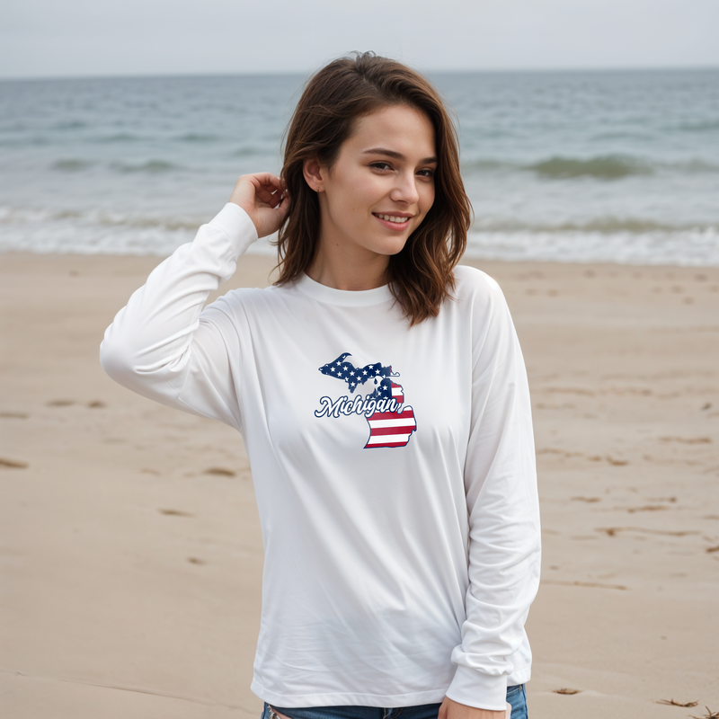 "Patriotic Michigan"Relaxed Fit Long Sleeve Unisex T-Shirt