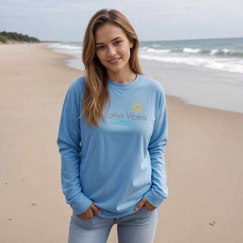 "Lake Vibes"Relaxed Fit Long Sleeve T-Shirt