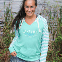 "Lake Life WAVES"Women's Striped Chalk Terry Pullover