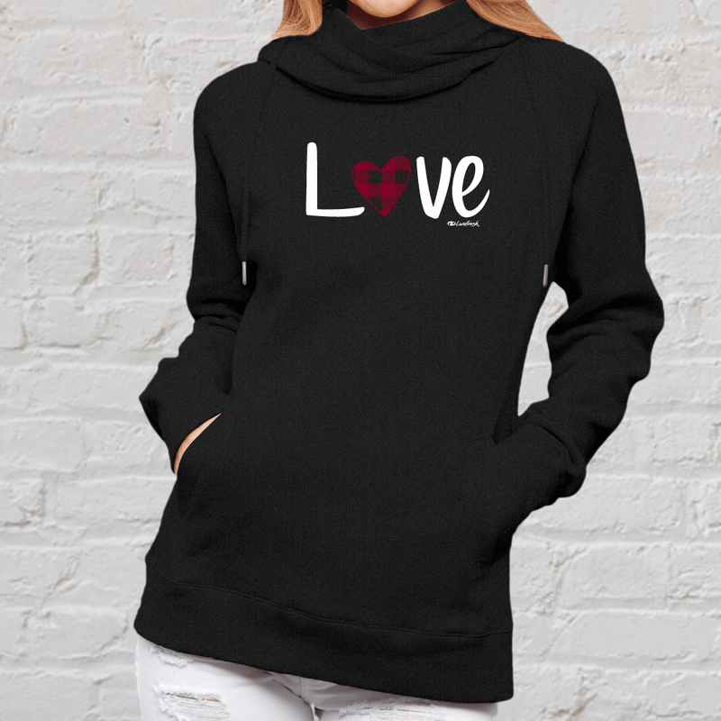 "For The Love Of Plaid"Women's Fleece Funnel Neck Pullover Hoodie