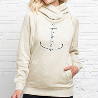 "Lake Life Anchor"Women's Fleece Funnel Neck Pullover Hoodie