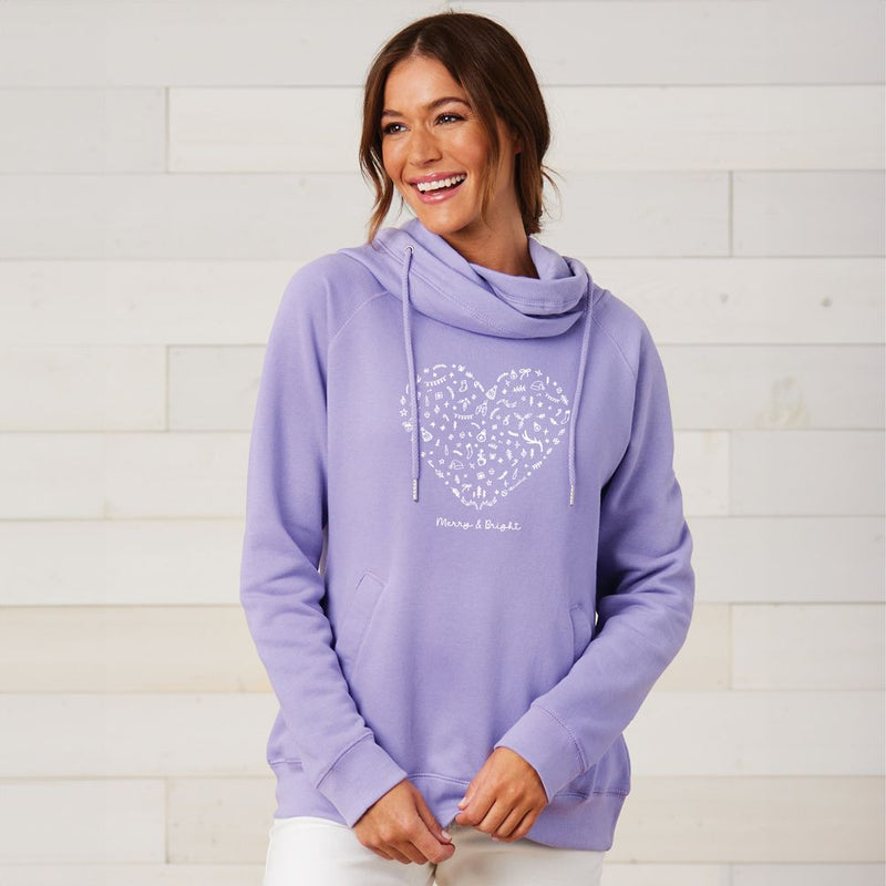 "Merry &Bright"Women's Fleece Funnel Neck Pullover Hoodie