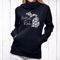 "Great Lakes Rocks"Women's Fleece Funnel Neck Pullover Hoodie
