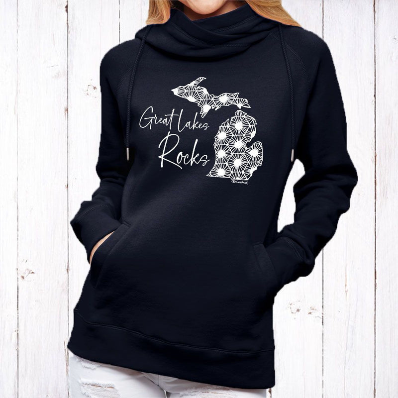 "Great Lakes Rocks"Women's Fleece Funnel Neck Pullover Hoodie