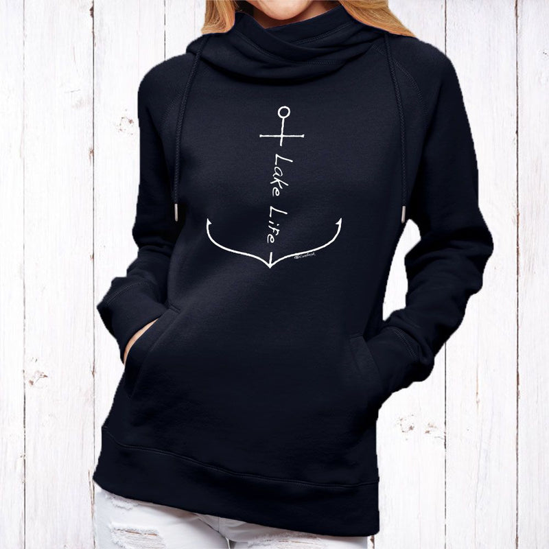 "Lake Life Anchor"Women's Fleece Funnel Neck Pullover Hoodie