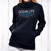 "Ocean Life"Women's Fleece Funnel Neck Pullover Hoodie