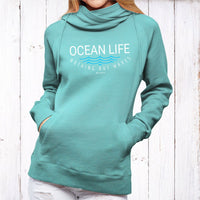 "Ocean Life"Women's Fleece Funnel Neck Pullover Hoodie