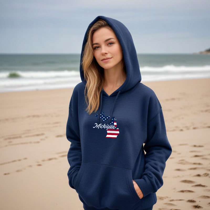 "Patriotic Michigan"Relaxed Fit Classic Hoodie