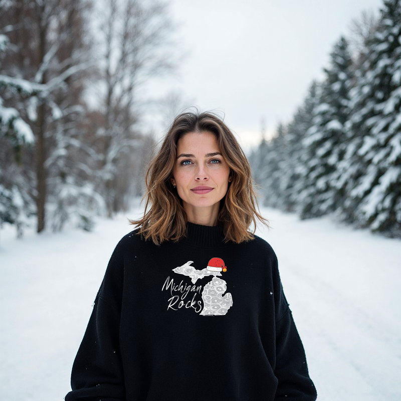 SALE "SANTA Michigan Rocks Petoskey Stone"Relaxed Fit Classic Crew Unisex Sweatshirt