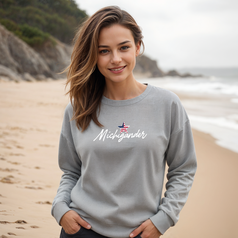 "Flag Michigander"Relaxed Fit Classic Crew Sweatshirt