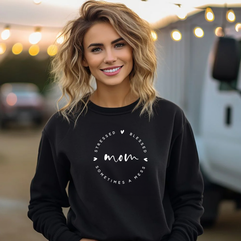 "Mom. Sometimes A Mess"Relaxed Fit Classic Crew Sweatshirt