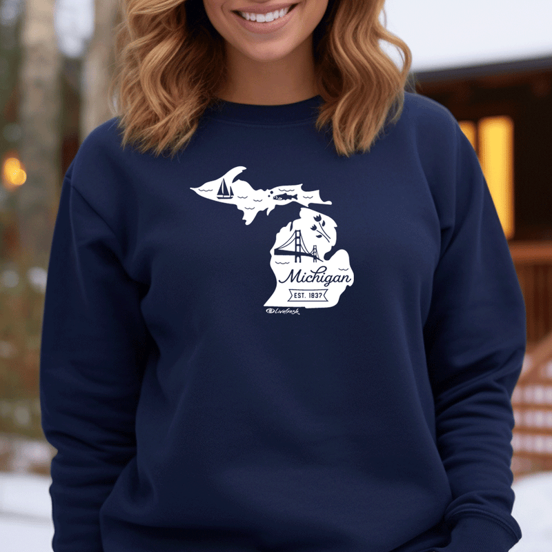 "Vintage Michigan"Relaxed Fit Classic Crew Unisex Sweatshirt