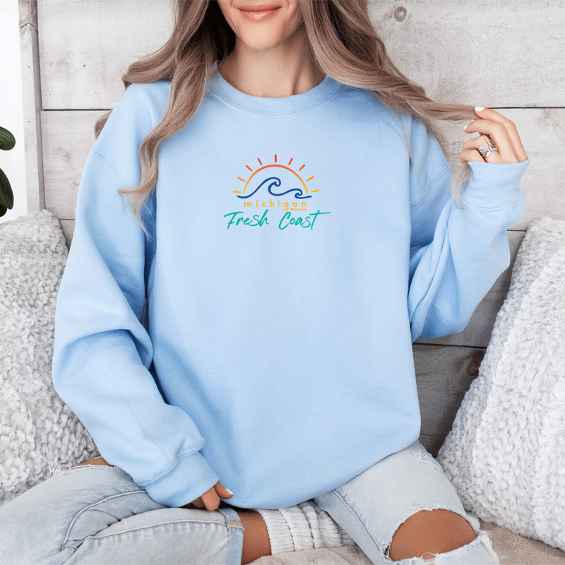 "Sunshine On The Fresh Coast"Relaxed Fit Classic Crew Sweatshirt