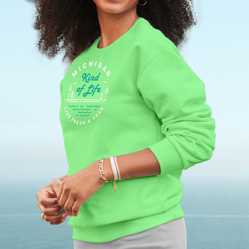 "Michigan Kind Of Life"Relaxed Fit Bright Classic Crew Sweatshirt