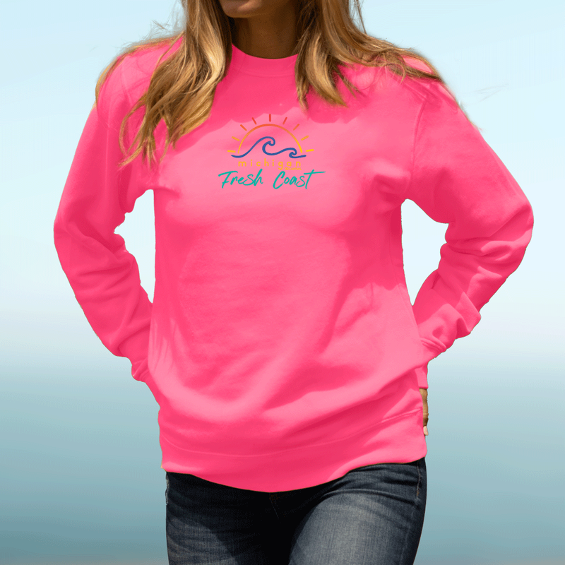 "Sunshine On The Fresh Coast"Relaxed Fit Classic Crew Sweatshirt