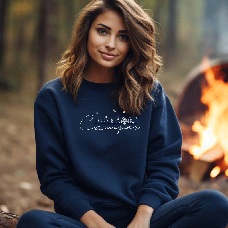 "NEW Happy Camper"Relaxed Fit Classic Crew Sweatshirt