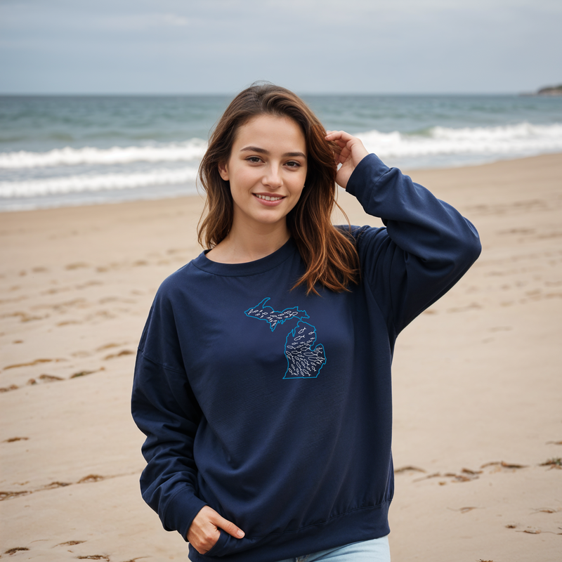 SALE "Michigan Fishing"Relaxed Fit Classic Crew Unisex Sweatshirt