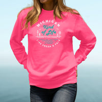 "Michigan Kind Of Life"Relaxed Fit Bright Classic Crew Sweatshirt
