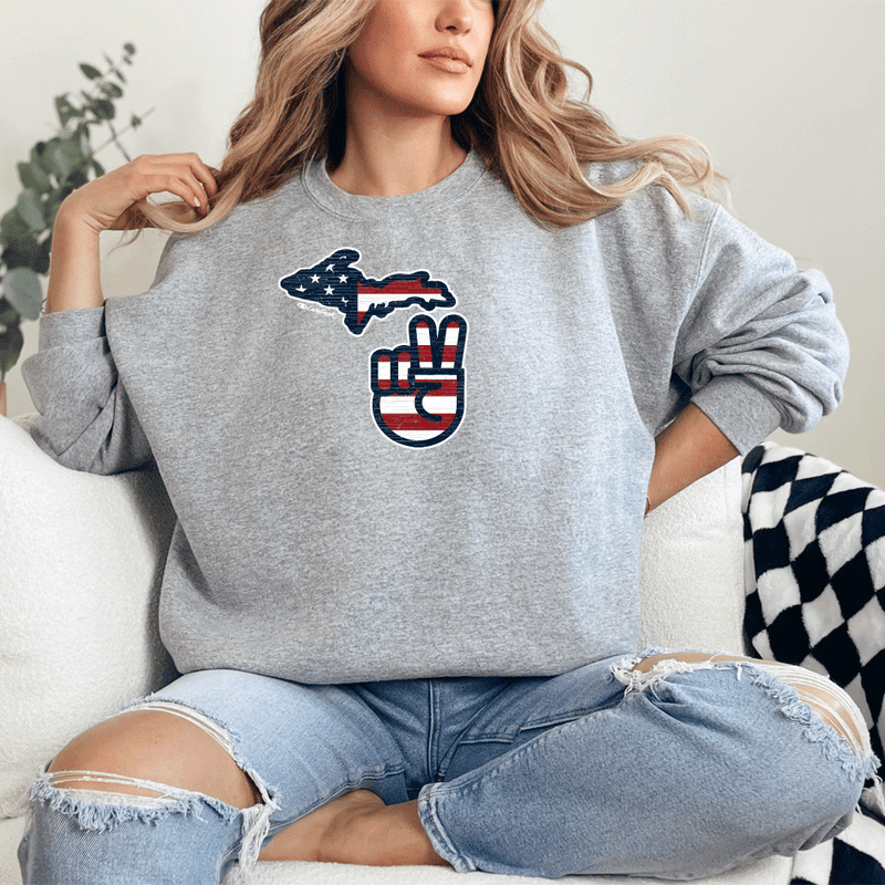 "Michigan Flag Peace"Relaxed Fit Classic Crew Unisex Sweatshirt