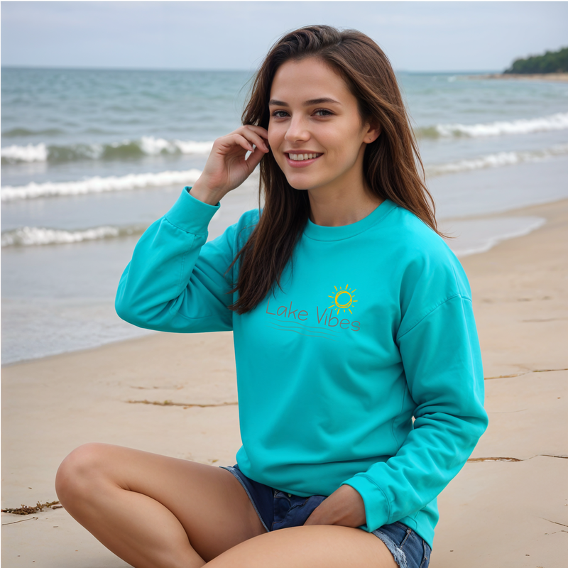 "Lake Vibes"Relaxed Fit Classic Crew Sweatshirt