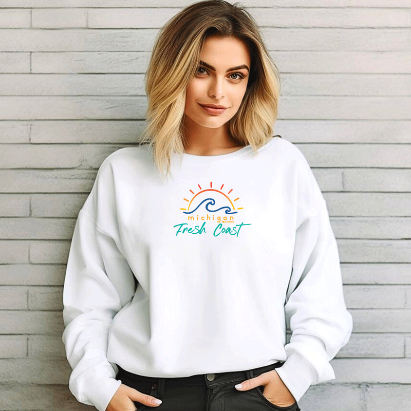 SALE "Sunshine On The Fresh Coast"Relaxed Fit Classic Crew Unisex Sweatshirt