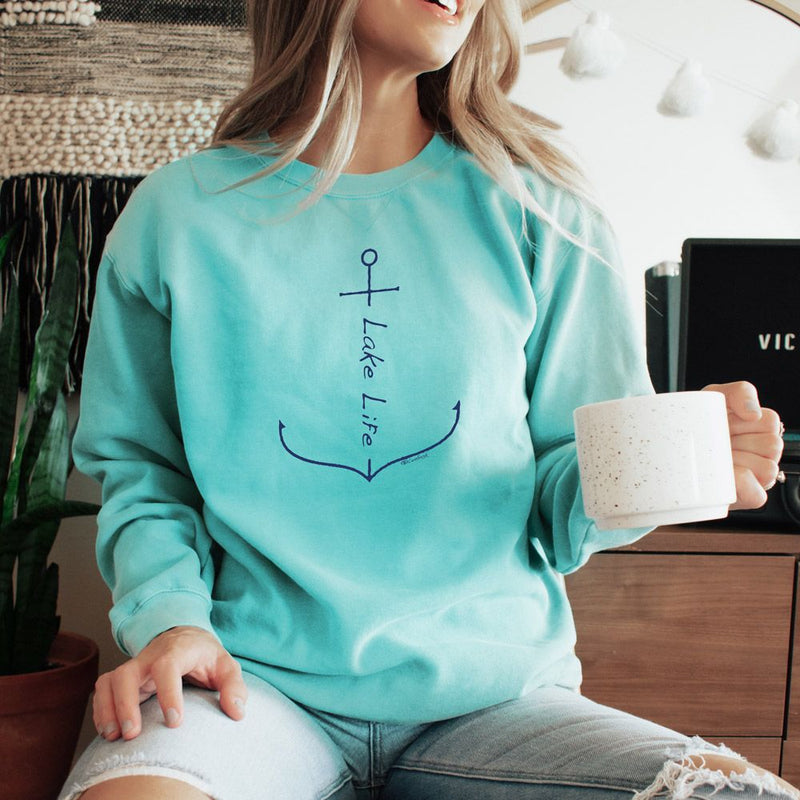 "Lake Life Anchor"Relaxed Fit Stonewashed Crew Sweatshirt