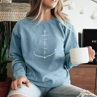 "Lake Life Anchor"Relaxed Fit Stonewashed Crew Sweatshirt