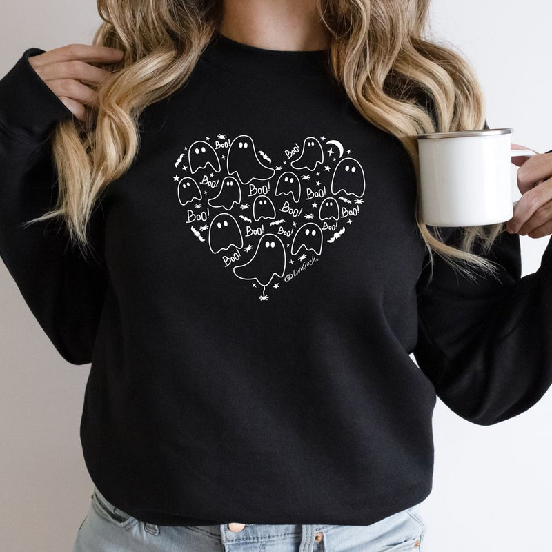 "I Love Boo"Relaxed Fit Angel Fleece Pullover Crew