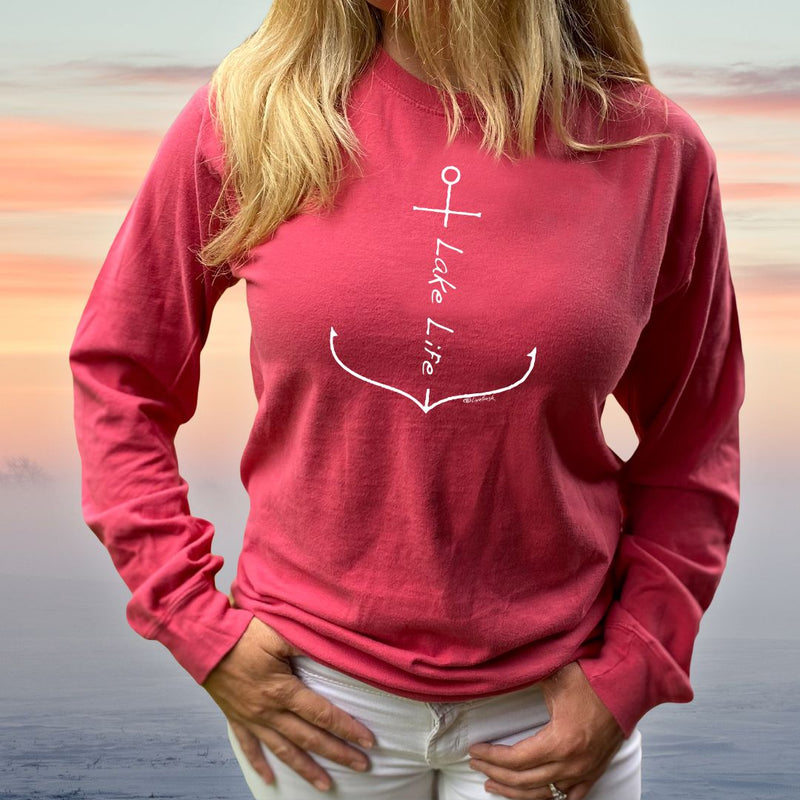 "Lake Life Anchor"Relaxed Fit Stonewashed Long Sleeve Unisex T-Shirt