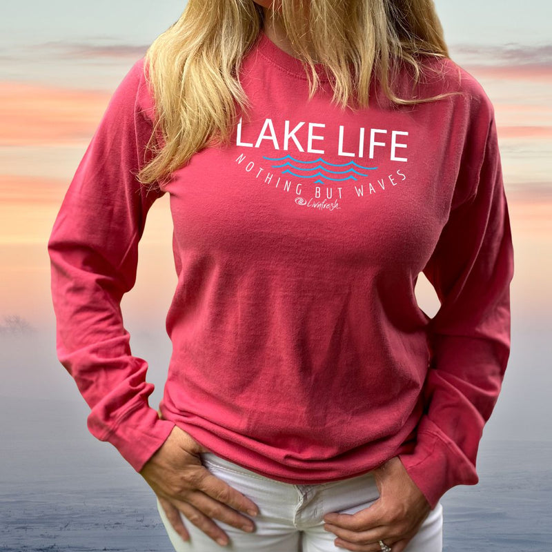 "Lake Life WAVES"Relaxed Fit Stonewashed Long Sleeve Unisex T-Shirt