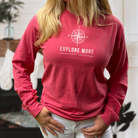 "Explore More"Relaxed Fit Stonewashed Long Sleeve T-Shirt