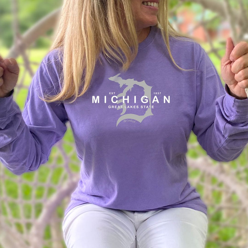 "Michigan D Established 1837"Relaxed Fit Stonewashed Long Sleeve T-Shirt