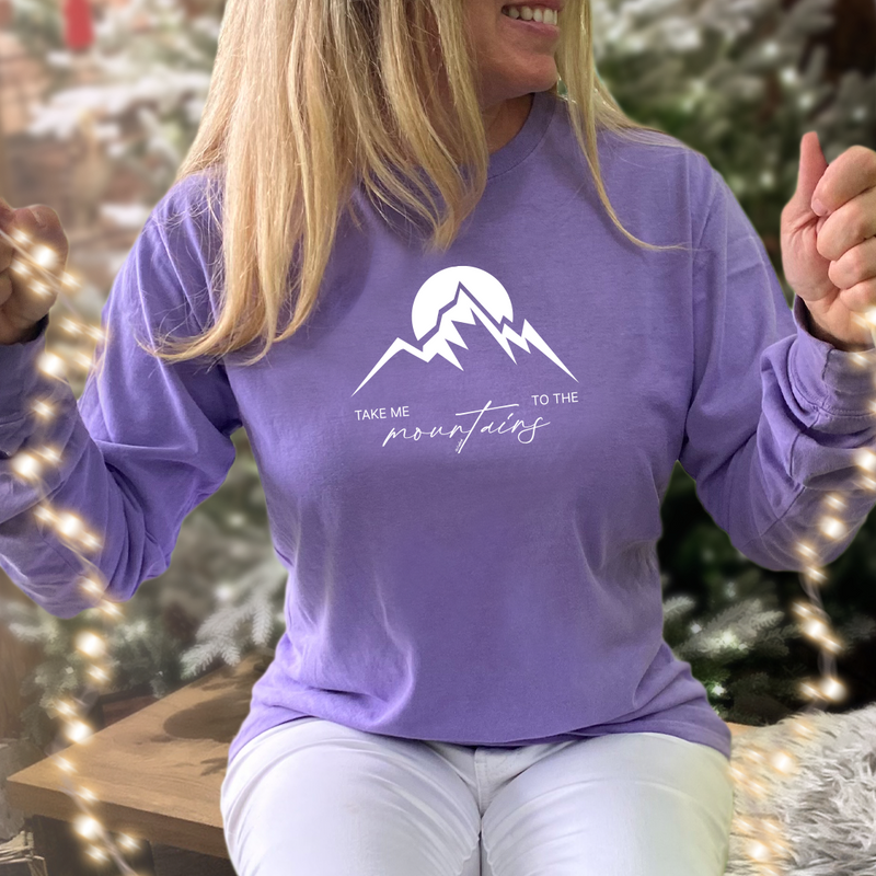 "Take Me To The Mountains"Relaxed Fit Stonewashed Long Sleeve T-Shirt