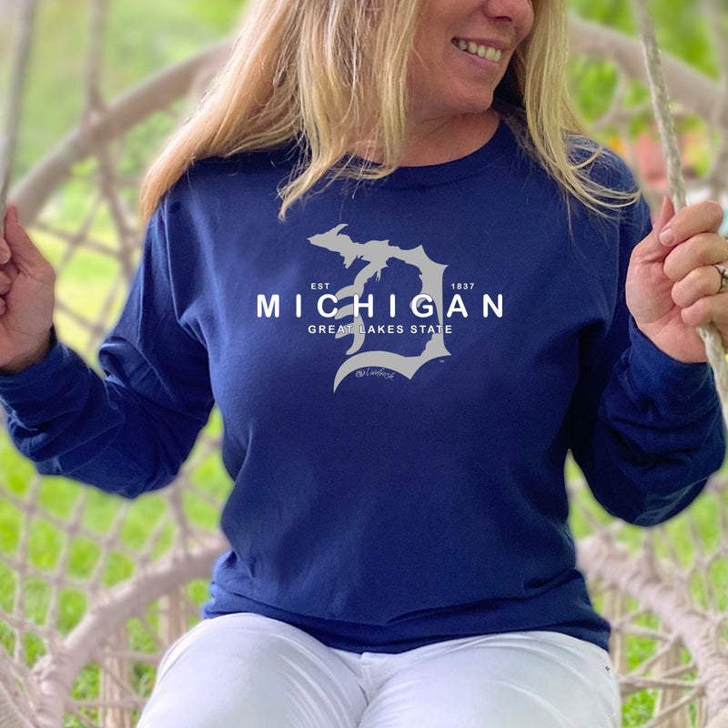 "Michigan D Established 1837"Relaxed Fit Stonewashed Long Sleeve T-Shirt