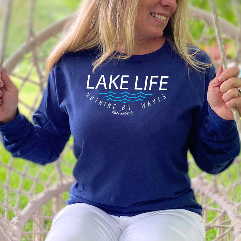 "Lake Life WAVES"Relaxed Fit Stonewashed Long Sleeve T-Shirt