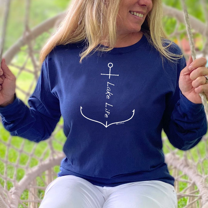 "Lake Life Anchor"Relaxed Fit Stonewashed Long Sleeve Unisex T-Shirt