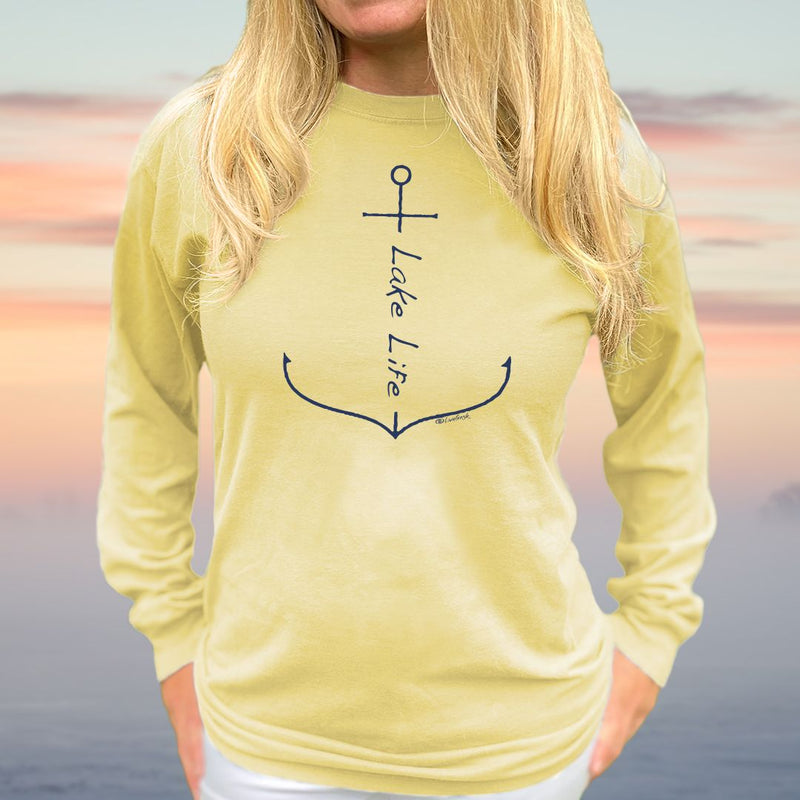 "Lake Life Anchor"Relaxed Fit Stonewashed Long Sleeve Unisex T-Shirt