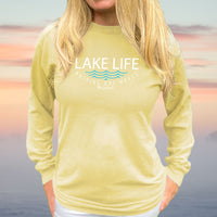 "Lake Life WAVES"Relaxed Fit Stonewashed Long Sleeve Unisex T-Shirt
