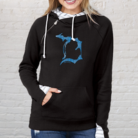 "Plaid Football In The D"Women's Striped Double Hood Pullover